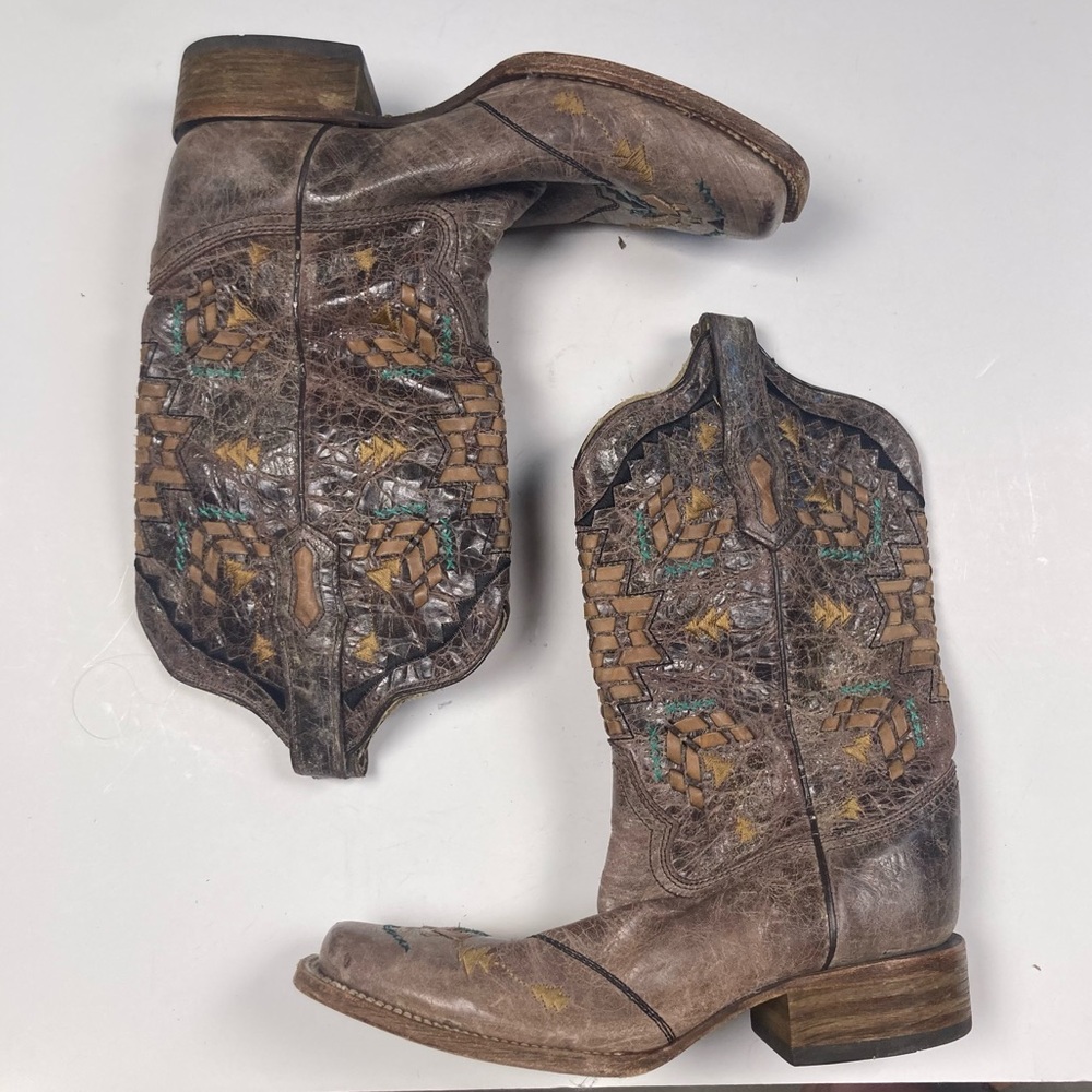 CORRAL LD CANGO Tobacco Laser Cut Woven Square Toe Cowboy Boot
